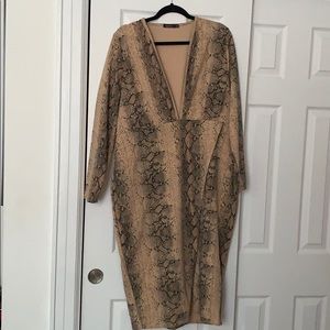 Snakeskin print deep-v dress